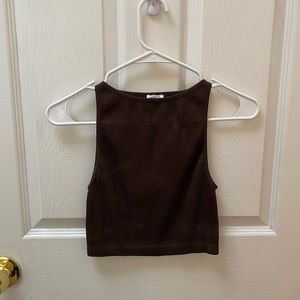 Stretchy brown high neck crop top